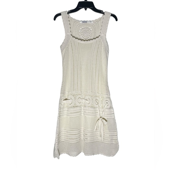 Athleta Ivory Crochet Dress Womens Small Lined Boho Festival Knit Medallion - Picture 1 of 7